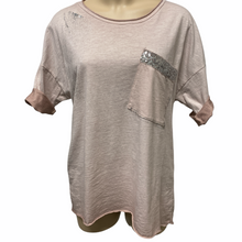Load image into Gallery viewer, Top-T4717-Tia-Tee-Vintage Wash Metallic Spray Sequin Detail-Light Pink

