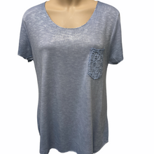 Load image into Gallery viewer, Top-T80690-Latte Tee-Lace Pocket-Metallic Spray Cold Wash Dye-Light Pink
