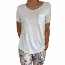 Load image into Gallery viewer, Top-T80690-Latte Tee-Lace Pocket-Metallic Spray Cold Wash Dye-White
