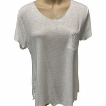 Load image into Gallery viewer, Top-T80690-Latte Tee-Lace Pocket-Metallic Spray Cold Wash Dye-Blue
