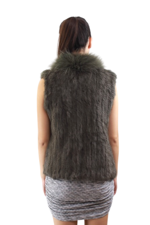 Rabbit Fur vest with Raccoon Front Black