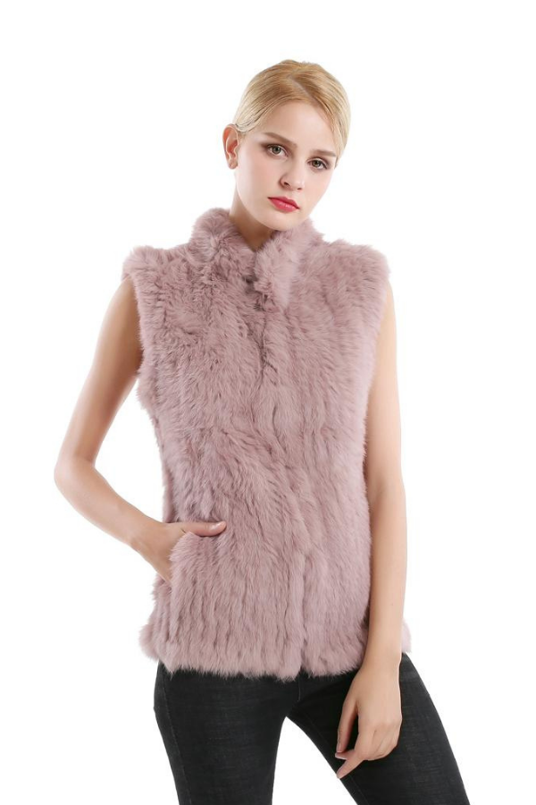 Rabbit Fur Vest Straight Soft Pink