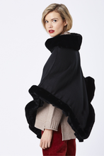 Load image into Gallery viewer, Cape - Wrap - Faux Fur Trim - Black
